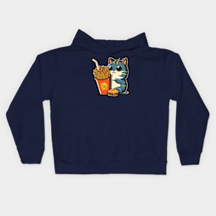 Cute Cat Eating Fries Kids Hoodie